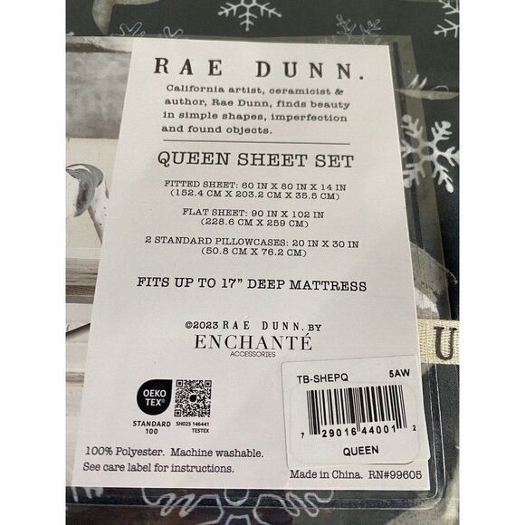 Rae Dunn SnowGlobes Snowflakes Christmas Holiday Soft Queen Sheet Set 4 Piece - Picture 10 of 13